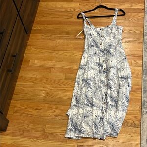 Lulu's Blue and White Leaf Print Maxi Dress